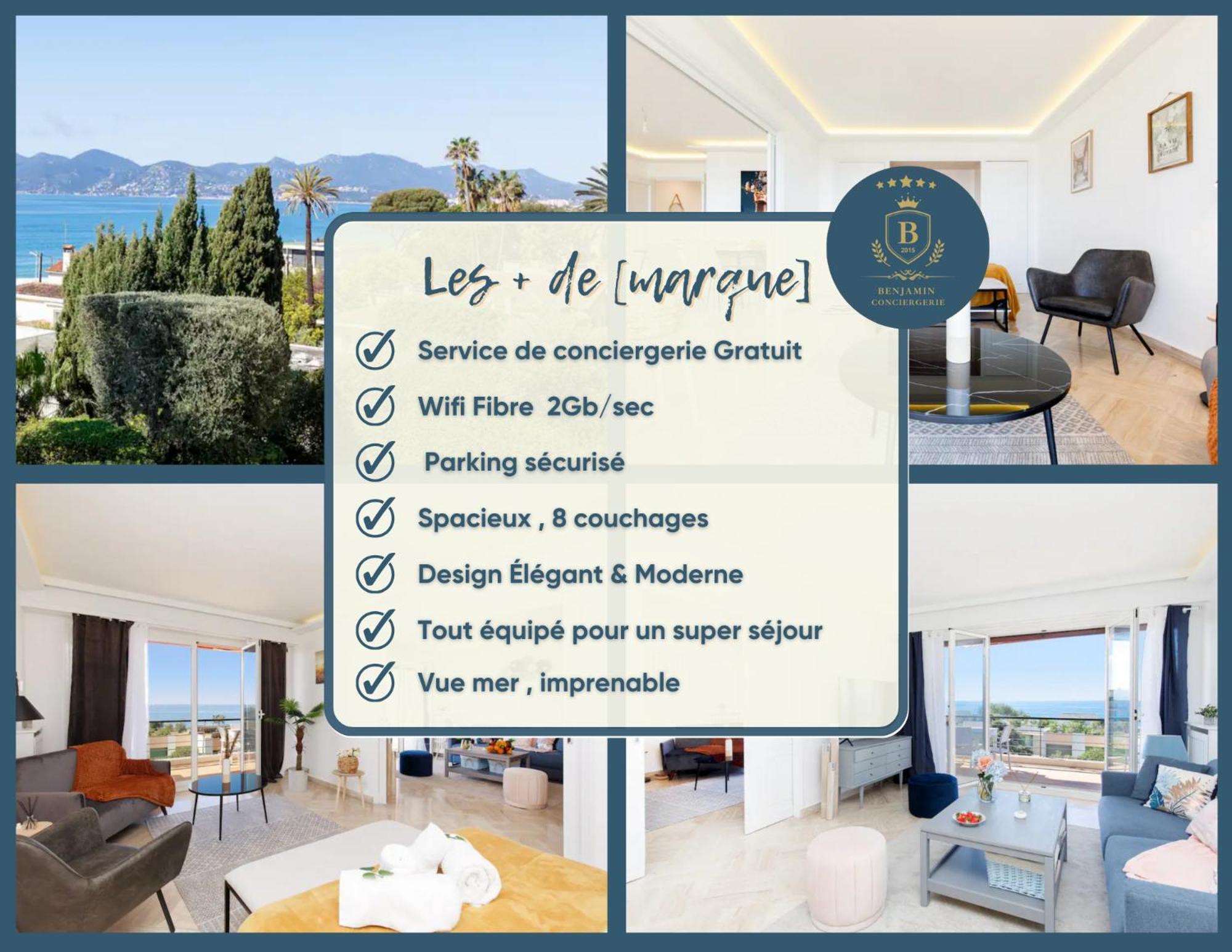 Suite Riviera - Sea View - Clim - 50M Plage - Residence De Standing - Spacieux 180 M2 - Parking Канны Экстерьер фото